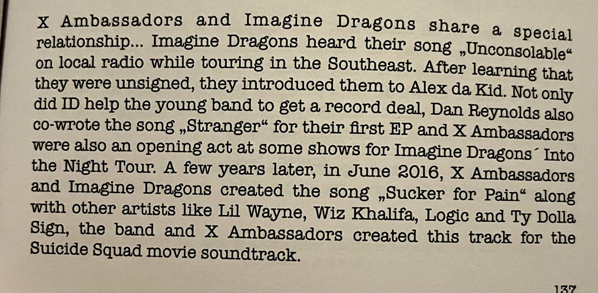 projectIDNew's tweet image. Imagine Dragons Fact of the Day: The band and the X Ambassadors have a great relationship. There’s too much to mention for one tweet, so I&apos;m sharing a small part of #projectID 2.0 here. (#projectID a charity project for TRF, a book about Imagine Dragons, get it on Amazon 😉)