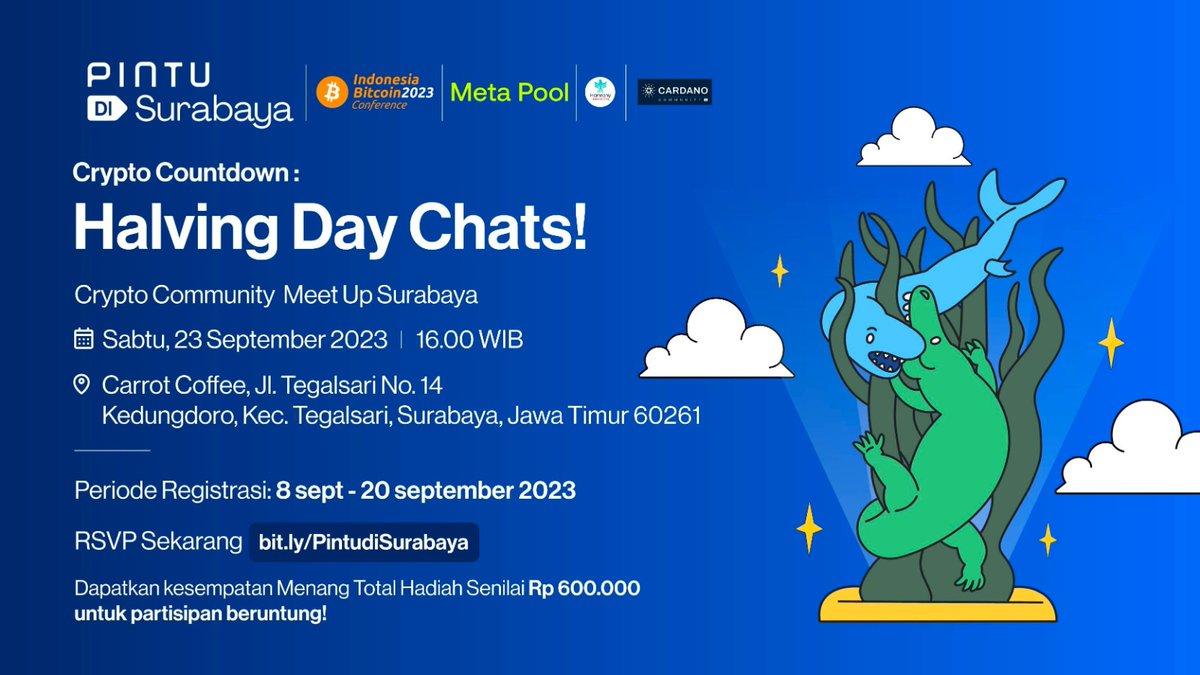 Harmony_IDN's tweet image. Halo arek Suroboyo, Pintu @PintuID hadir lagi nih di Surabaya untuk seru-seruan bareng Indonesia Bitcoin Conference, Meta Pool, Harmony dan Cardano Surabaya.
Acara ini *GRATIS* , jumlah partisipan terbatas.
Daftar di bit.ly/PintudiSurabaya
Buruan 👍 Limited Seat 💺