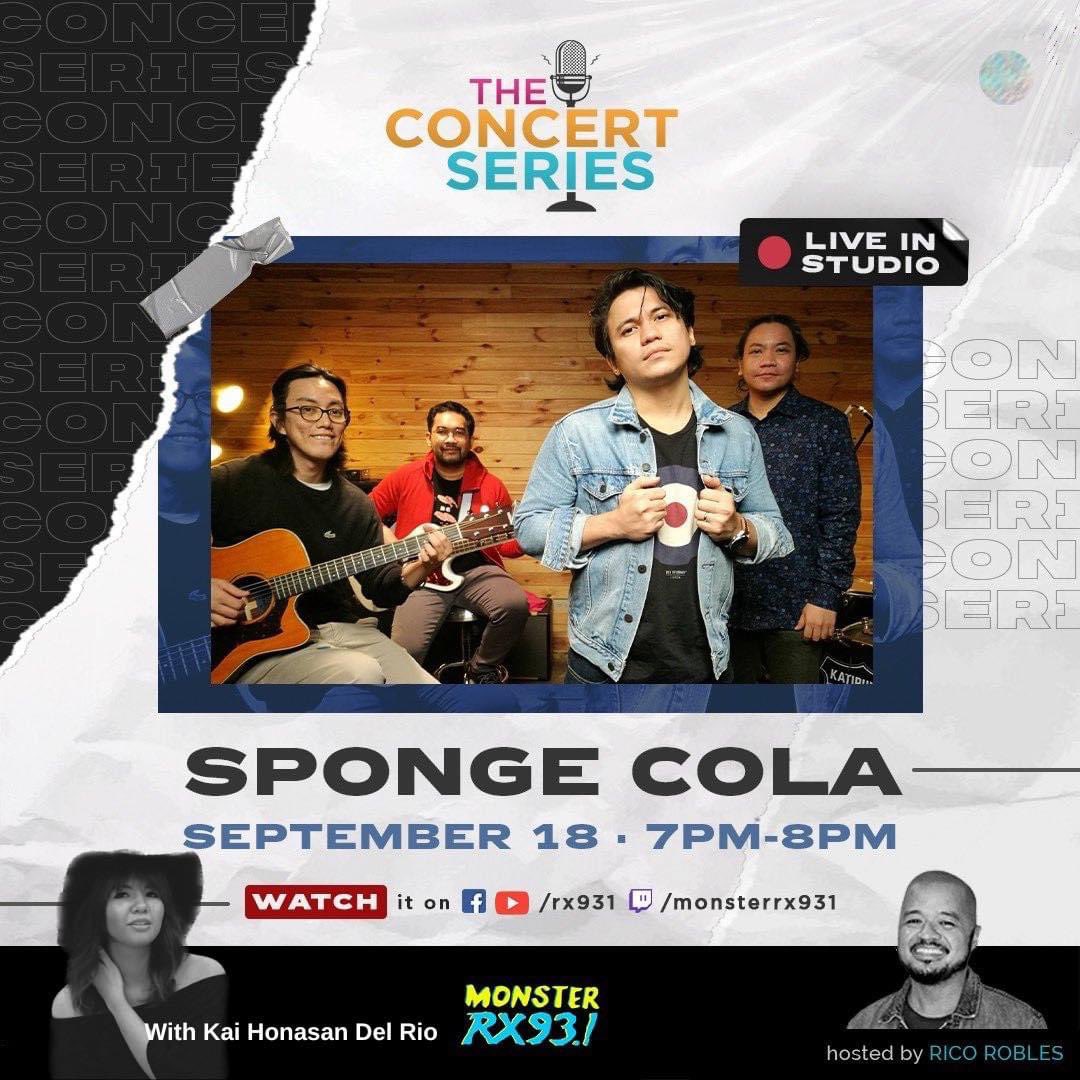 soundscene_ph's tweet photo. @SpongeColaPH will be going live TONIGHT at the @RX931 #ConcertSeries stage! 🤘🏼They will be joined by Kai Honasan and @CantadaForce!

Monday, Sept 18, at 7PM! LIVE on-air and on the #RX931 livestream channels. Hosted by @RicoRobleslive. TUNE IN! 😊 https://t.co/V89G6phm4g