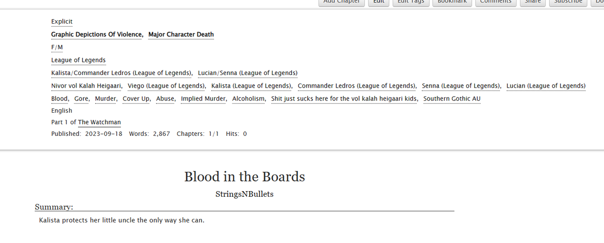StringsNBullets's tweet photo. HI WHAT'S UP IT'S BEEN LIKE MONTHS AND MONTHS BUT I WROTE SOMETHING NEW! For the chronologically first entry in my Southern Gothic AU, I bring a fic with pain...and more pain. Kalista kills someone. Link below!! #fanfic #LeagueOfLegends #Kalista #Viego #Ledros https://t.co/5kqyPcBm41