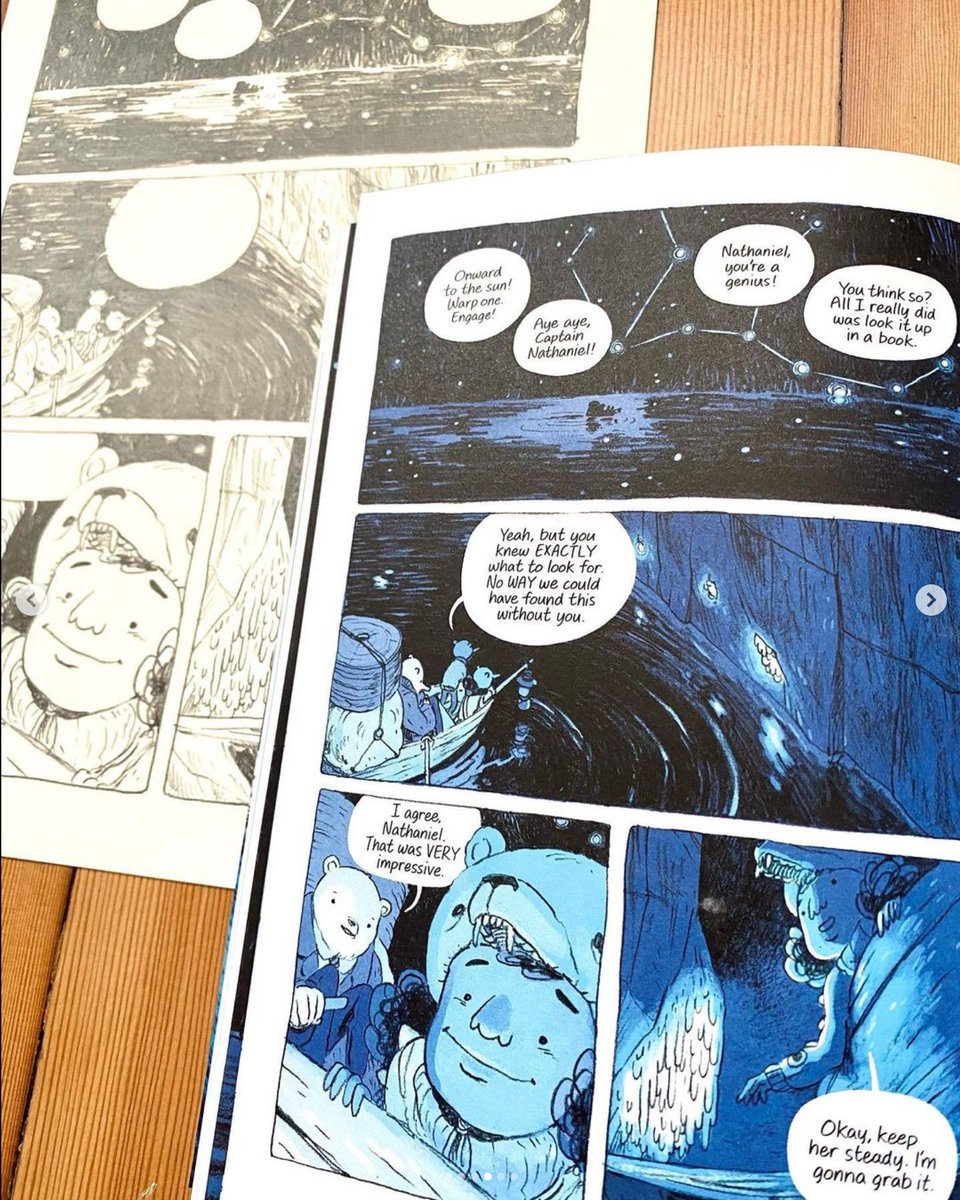 “Onward to the sun! Warp one. Engage!”

Page 226 from This Was Our Pact is for sale through <a href="/athenaeum_art/">AthenaeumComicArt</a> here: athenaeumcomicart.com/shop?Category=…

Drawn in pencil on Arches watercolor archival paper. Sprayed with a protective fixative.