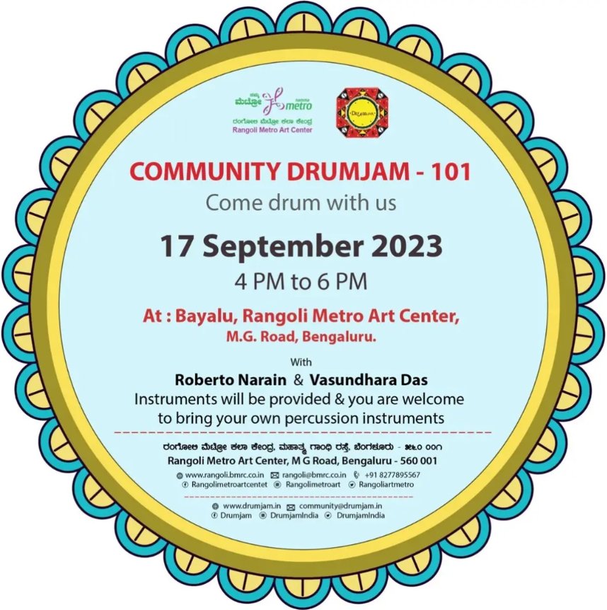 sunnyash_travel's tweet photo. Attended an amazing #drumjam event in #Bengaluru. Got to jam with a lot of enthusiastic people of all age groups. Loved the vibes!
#bangalore folks do check it out!
๐Venue: Bayalu,@rangoliartmetro MG Road, Bangalore
@Thevasundhara @robertonarain @DrumjamIndia #thisisdrumjam https://t.co/xsrnerQGsc