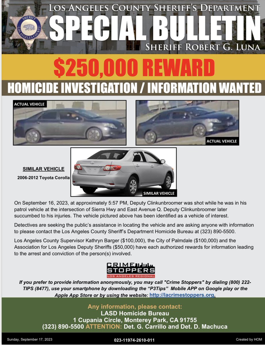 Let’s find LASD Deputy Ryan Clinkunbroomer’s killer and bring them to Justice.
