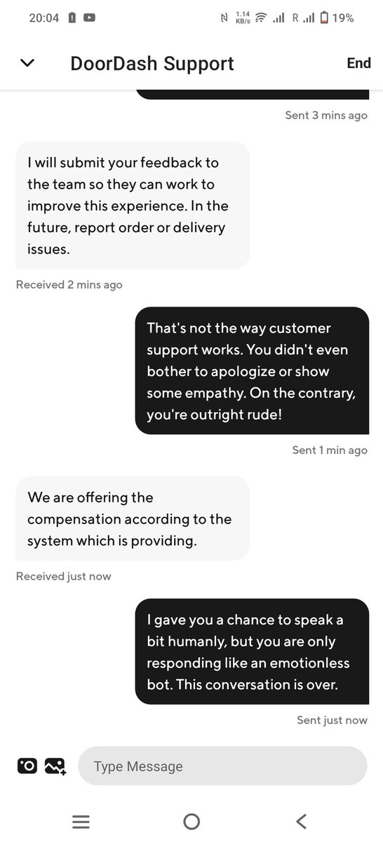 ashfaque_h's tweet photo. @DoorDash @DoorDash_Help I ordered on your app in Vancouver, received spilled food, contacted the help team, met a rude agent named Gaddam, who refused to offer me a replacement of my food, and offered me only $10 as a mercy. That's how you treat hungry customers? Shame! https://t.co/sbDofFh1nL