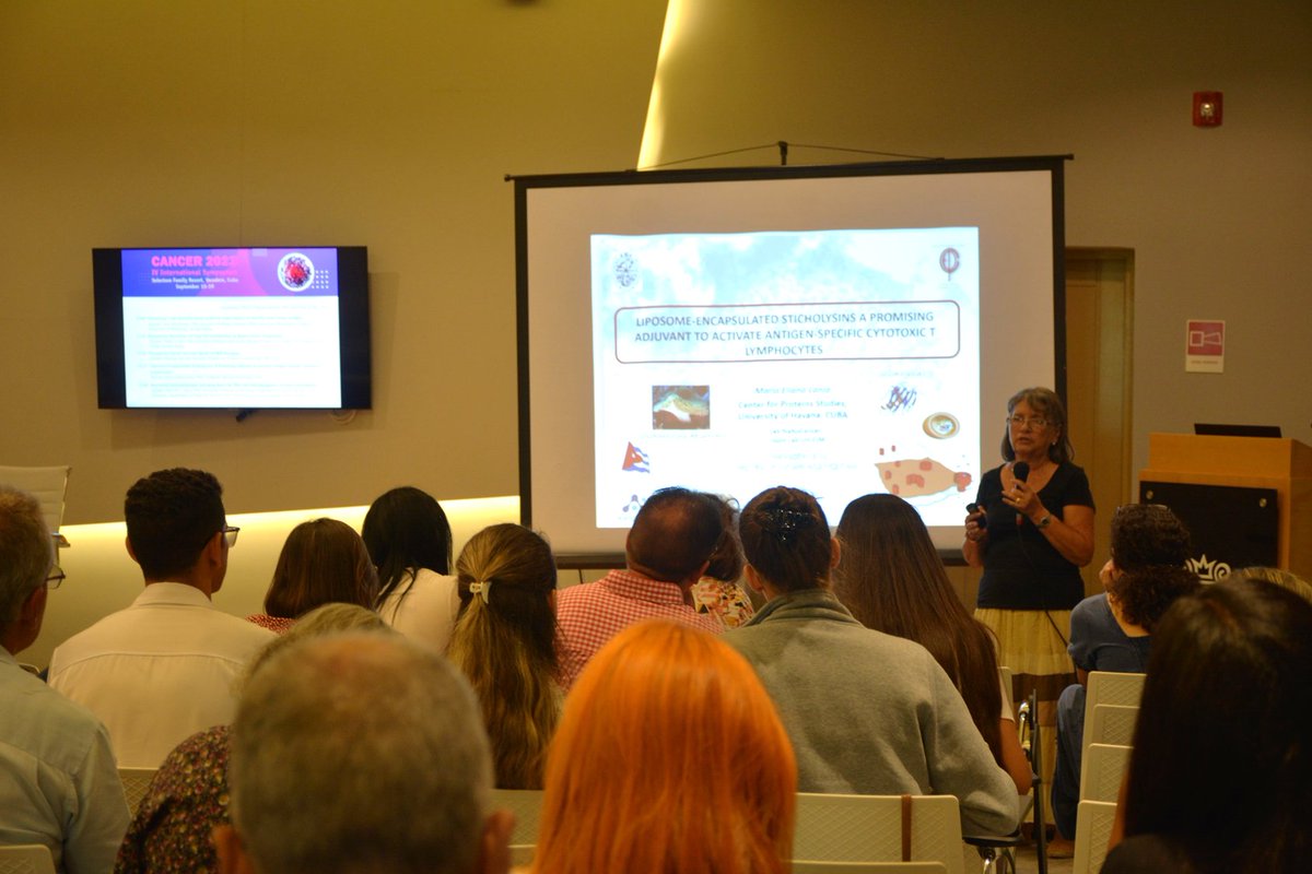 CIGBCuba's tweet photo. "Liposome-Encapsulated Sticholysins: A Promising adjuvant to activate antigen-specific cytotoxic T lymphocytes" was the presentation of Maria Elena Lanio, PhD, Prof. Havana University, at IV International Symposium #Cancer2023. https://t.co/u4pe7cIwtB