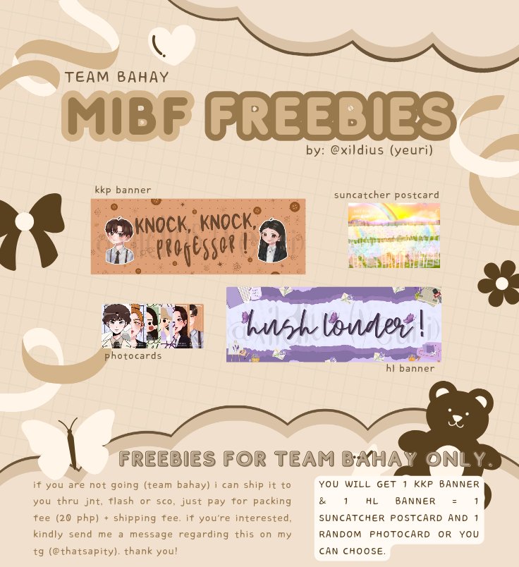hello ! this is for those windies who are team bahay for this year's mibf (2023). please see photo for more information. if you have questions kindly ask me on tg also. thank you ! 🤎 tg: @.thatsapity