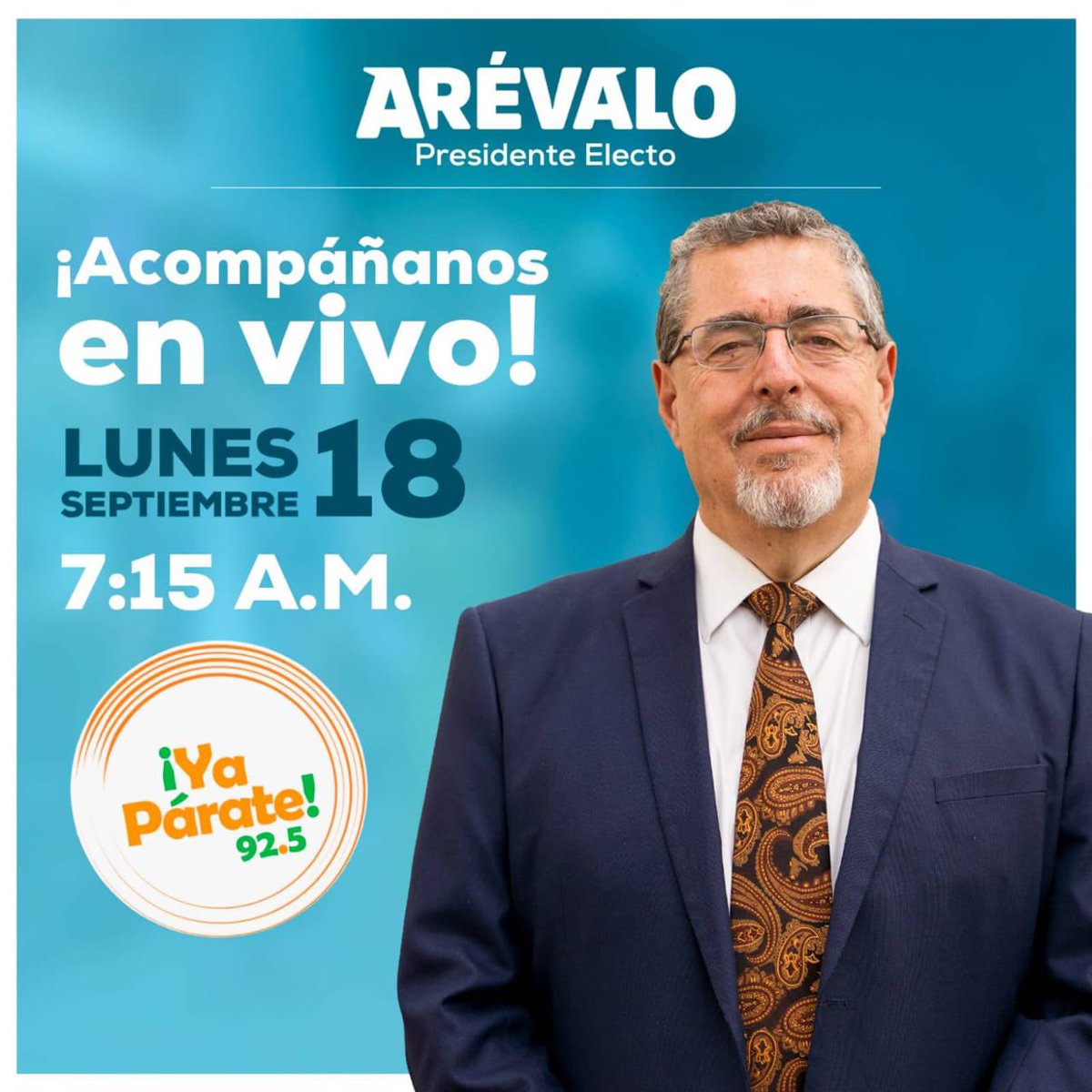 La mañana será interesante con <a href="/PamelaPaz_/">Pamela Paz</a>  y  <a href="/CastroDavid_/">David Castro</a>  en el programa ¡Ya Párate! por el  92.5 FM donde estará nuestro presidente electo <a href="/BArevalodeLeon/">Bernardo Arévalo</a> conversando y participando de tan divertido y ameno programa. No te lo puedes perder.  ((🔴)) en vivo.