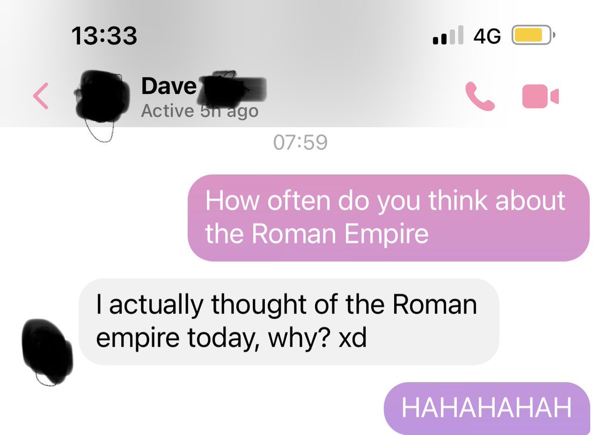 EmilyKateeee's tweet photo. Asked boyfriend this Roman Empire thing cause I thought it was a joke 😂😂 https://t.co/y3Wgo2t5h8