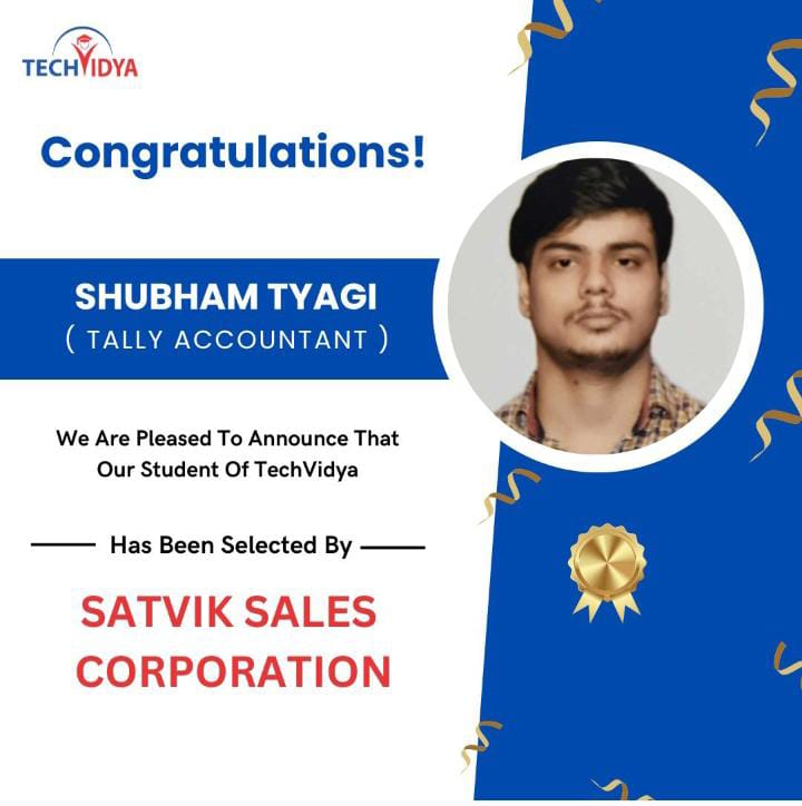 tech_vidya's tweet photo. Happy to Announce !
One of our students has been placed at Satvik Sales Corporation for the position of Tally Accountant. Congratulate him and wish him all the best for the future.

#techvidya #wish #tallyprime #tallyeducation #education #accountantjobs #accountant #placement https://t.co/uR5iWwtK8S
