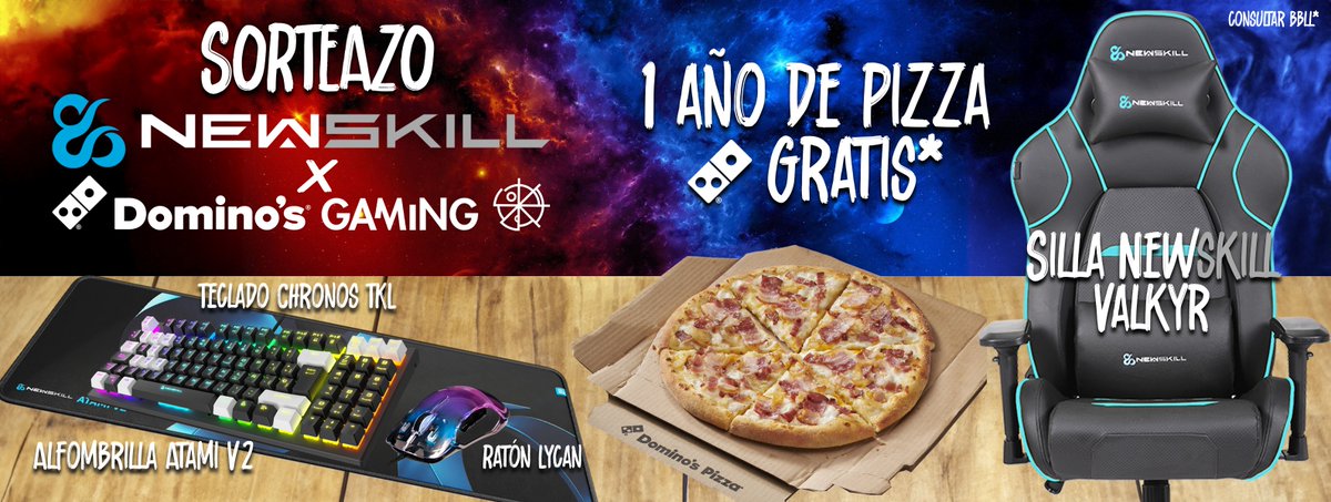 ¡SORTEAZO +20K FOLLOWERS! 🍕🎉

¿Quieres un AÑAZO de pizza DOMINO'S GRATIS y toooooodos estos productos NewSkill?

· Teclado Chronos TKL ⌨
· Alfombrilla Atami V2
· Ratón Lycan 🖱
· SILLA NEWSKILL VALKYR

- Sigue <a href="/DominosGaming/">Domino's Gaming</a> &amp; <a href="/newskill_ES/">Newskill España</a> 
- 🔄&amp;💙
- ¡Taguea a tu dúo!