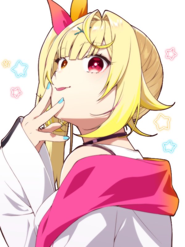 hoshikawa sara 1girl solo blonde hair heterochromia side ponytail red eyes tongue out  illustration images