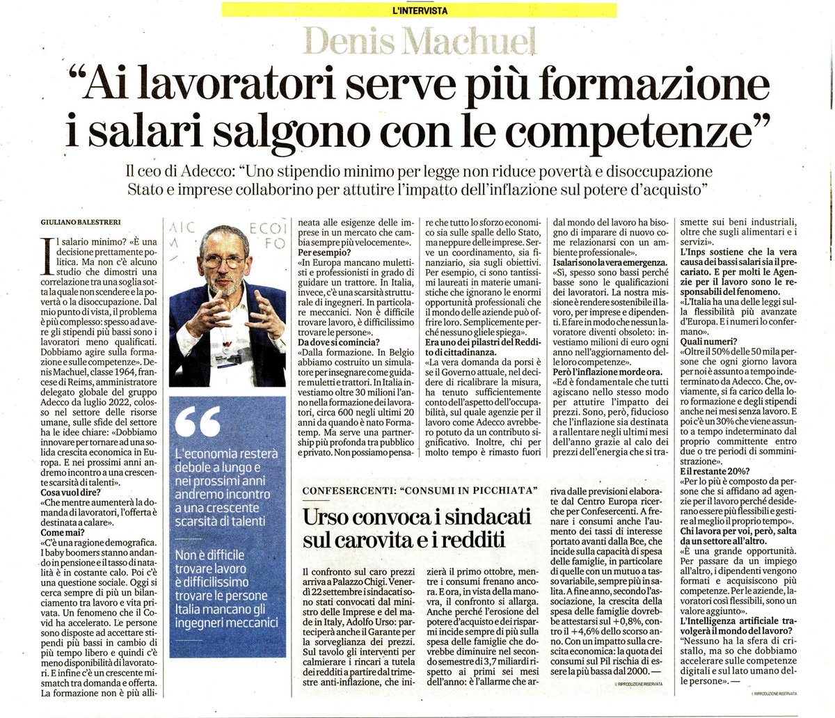 #SalarioMinimo, #ScarsitàDiTalenti, #Occupabilità, #FormazioneContinua, #Competenze, #Inflazione: sono questi alcuni dei principali temi discussi dal nostro CEO global, <a href="/DenisMachuel/">Denis Machuel</a>, in occasione della sua prima intervista in Italia con <a href="/LaStampa/">La Stampa</a>.
