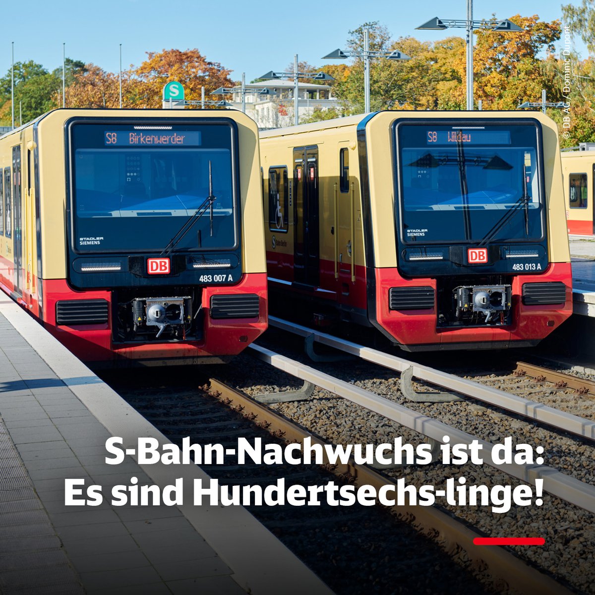 Nun ist unsere Familie komplett: Alle 106 Fahrzeuge der neuen Baureihe sind jetzt für die @SBahnBerlin Flotte im Einsatz. Für Euch heißt das: 18.000 zusätzliche Sitze, moderne Anzeige-Displays, Klimaanlagen und Kameras für mehr Sicherheit. deutschebahn.com/de/presse/pres…