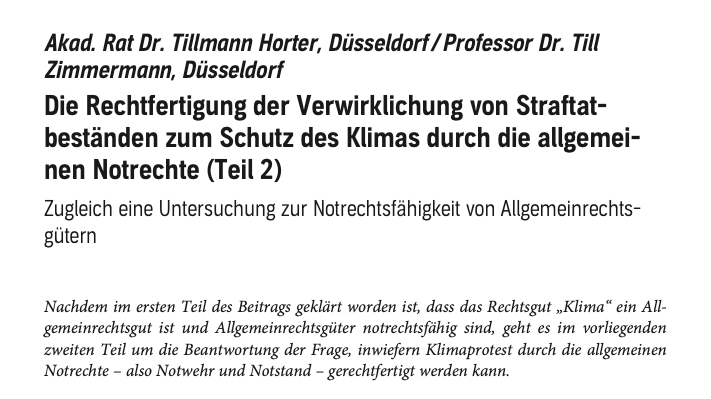 GA_Strafrecht's tweet photo. GA 2023-09: Tillmann Horter; Till Zimmermann, Die Rechtfertigung der Verwirklichung von Straftatbeständen zum Schutz des Klimas durch die allgemeinen Notrechte (Teil 2) https://t.co/JGairahPSq