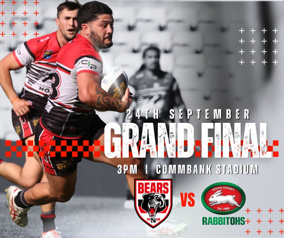 NthSydneyBears's tweet photo. Grand Final Day Info! All the info you need for this Sunday's BIG event &amp; WE NEED YOU THERE. The member &amp; fan support at our last game was crucial at bringing home the win &amp; we are calling on the red &amp; black army to come out and cheer the boys on. 

Info: https://t.co/4bEorhBQQq https://t.co/JRbKdqtaOs