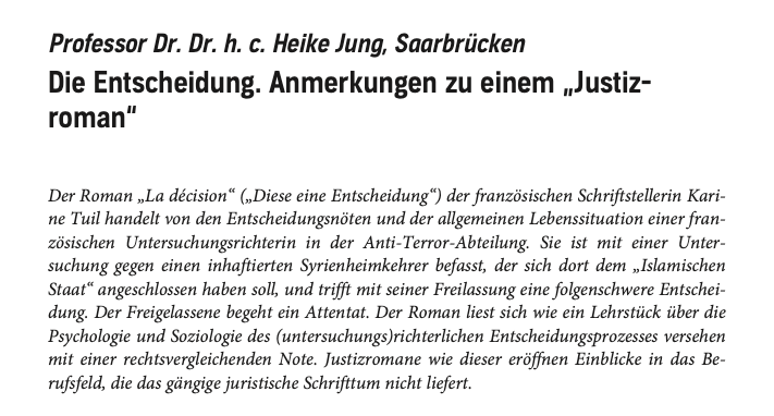 GA_Strafrecht's tweet photo. GA 2023-09: Heike Jung, Die Entscheidung. Anmerkungen zu einem "Justizroman" https://t.co/jL5DeEDKy7