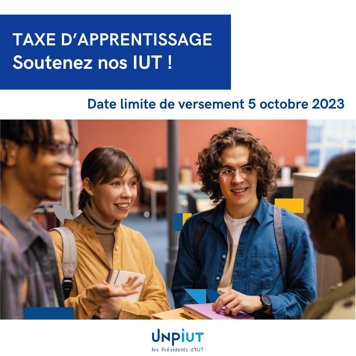 🗓 Petit rappel du jour ! 

N'oubliez pas, la date limite de versement de votre taxe est le 5 octobre 2023

Il vous reste moins de 3 semaines pour verser votre taxe d’apprentissage !

#TaxeDApprentissage #FormationProfessionnelle #IUT #BUT