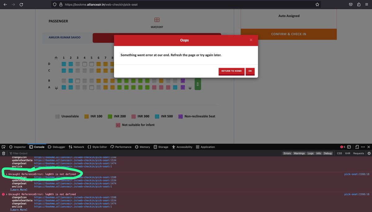 amulya349's tweet photo. @allianceair I was unable to choose my seat during web check-in because of this bug in your website. 
Request to check, how your team can deploy buggy code to production without any testing for major user flows.  This is bad customer experience.

cc: @DGCAIndia https://t.co/Aq5jkjXrHP
