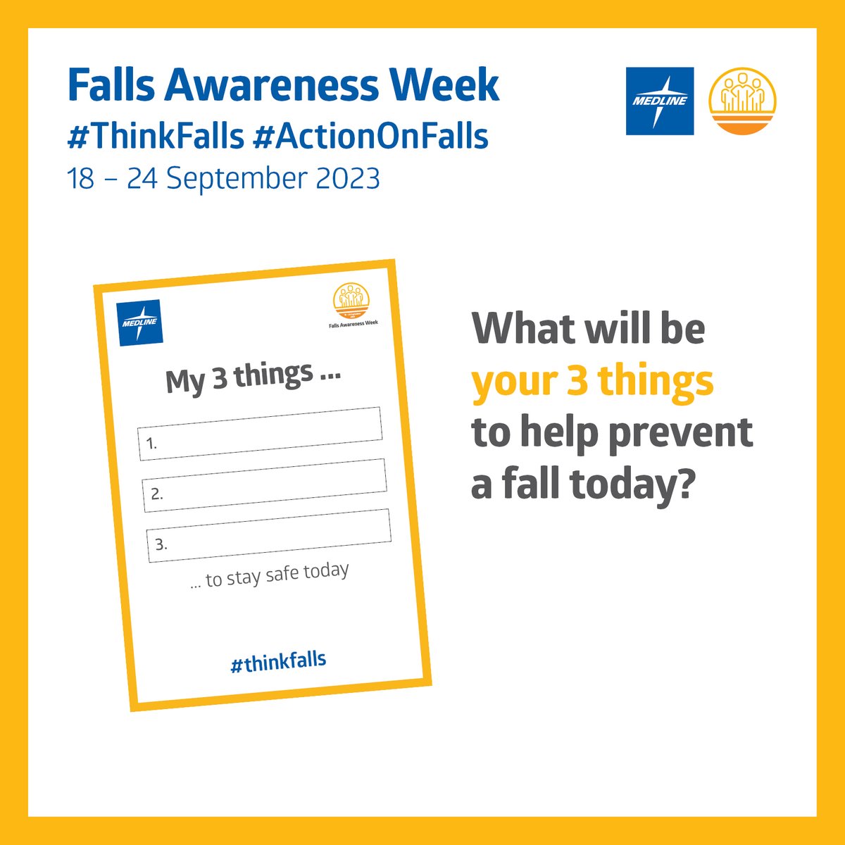 #FallsAwarenessWeek 2023 is here.

It's great to see all the activities you have planned. Keep sharing all your updates with us!

Also, don't forget our lunch time webinars.

It's not too late to register: bit.ly/44atsry

#ThinkFalls #ActionOnFalls
