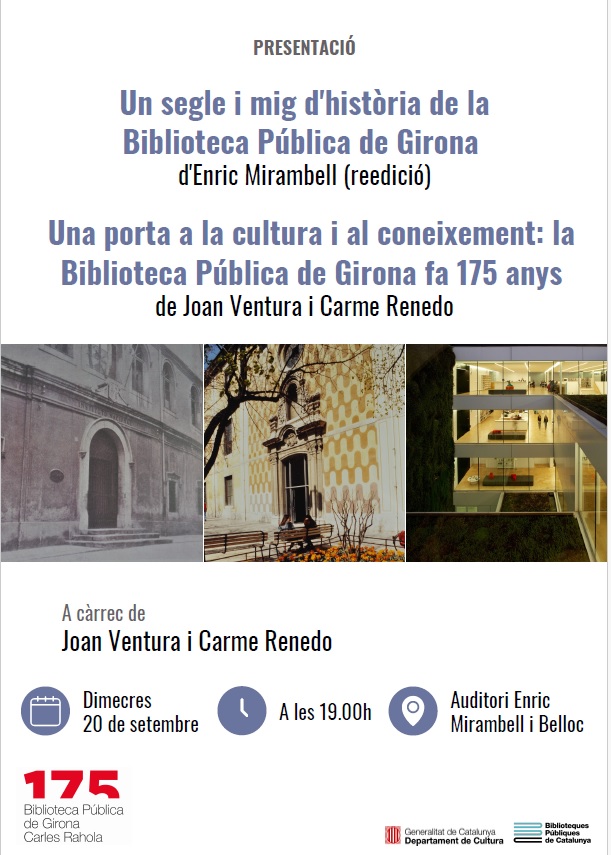 Això és demà passat, a l'auditori de la Biblioteca Pública de Girona Carles Rahola (c/ Emili Grahit).

Entrada lliure 

#BiblioRahola #BiblioRahola175 #Girona #BibliotequesCat #175Anys #BibliotecaPública #PublicLibrary