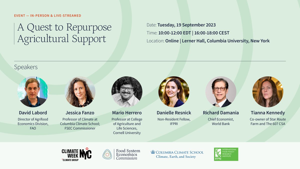The Food System Economics Commission (@fsecommission) on Twitter photo 📢 Event | <a href="/FSECommission/">The Food System Economics Commission</a> at #ClimateWeekNYC 🗽
Join us for the launch of FSEC's findings on the harmful effects of subsidies, & discussions on benefits & trade-offs of reforming policies for #JustTransition.
📅 19 September
🕑 10:00-12:00 EDT
Sign up:
foodsystemeconomics.org/events/climate… 📢 Event | <a href="/FSECommission/">The Food System Economics Commission</a> at #ClimateWeekNYC 🗽
Join us for the launch of FSEC's findings on the harmful effects of subsidies, & discussions on benefits & trade-offs of reforming policies for #JustTransition.
📅 19 September
🕑 10:00-12:00 EDT
Sign up:
foodsystemeconomics.org/events/climate…