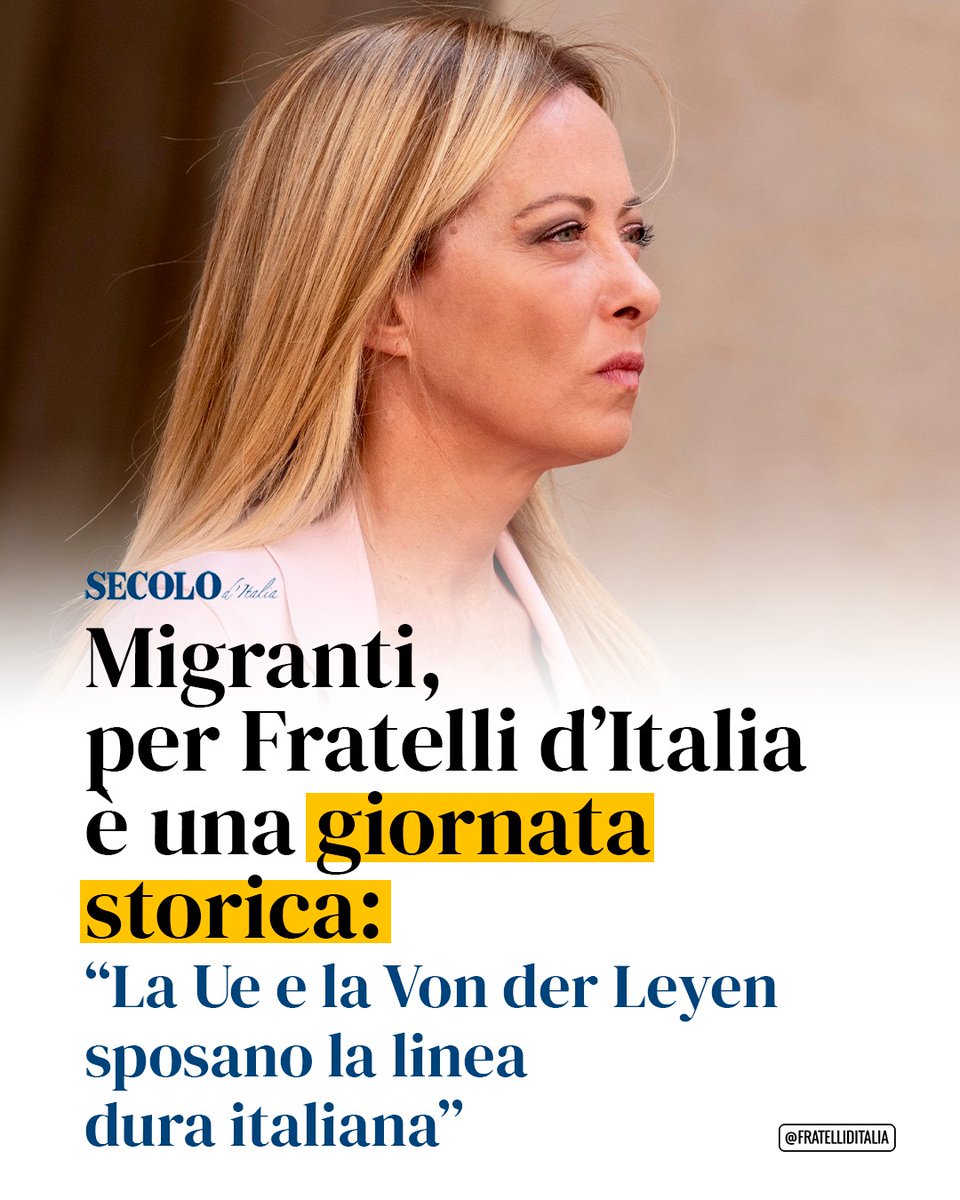 🔵 La visita di ieri a Lampedusa segna una svolta epocale nelle politiche di contrasto all'immigrazione. Per la prima volta, l'UE sposa in toto la linea italiana: siamo noi a decidere chi entra in Italia, non i trafficanti.

Un'altra grande vittoria del Presidente #Meloni