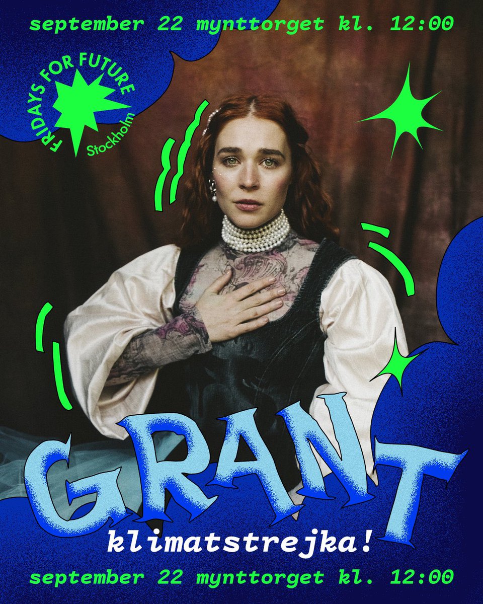 Bara några dagar kvar nu till stora klimatstrejken på fredag!!

Vi samlas kl 12 på Mynttorget för en marsch. Sen blir det tal och uppträdanden av bl.a GRANT och 1.cuz.
Gå med oss och höj din röst för klimaträttvisa!
#EndFossilFuels #ClimateStrike #FridaysForFuture