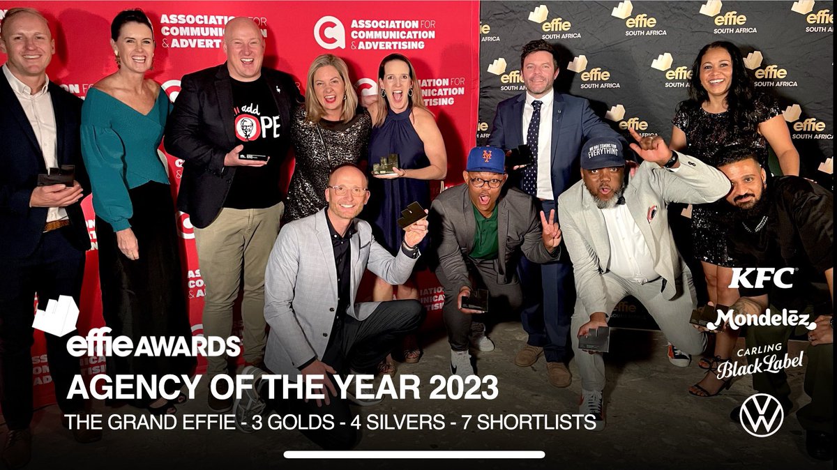 Grrreat work that works ! Congrats to <a href="/KFCSA/">KFC South Africa</a> <a href="/VolkswagenSA/">VolkswagenSA</a> <a href="/Cadbury_SA/">Cadbury Dairy Milk</a> <a href="/blacklabelsa/">Carling Black Label ᅠᅠᅠᅠ</a> for the highest accolades <a href="/EffieAwardsSA/">Effie Awards South Africa</a> &amp; helping <a href="/OgilvySA/">Ogilvy South Africa</a> be the most awarded agency for effective marketing in 2023. Proud winners of this title 2 years in a row 🙌👏👏👏🙌