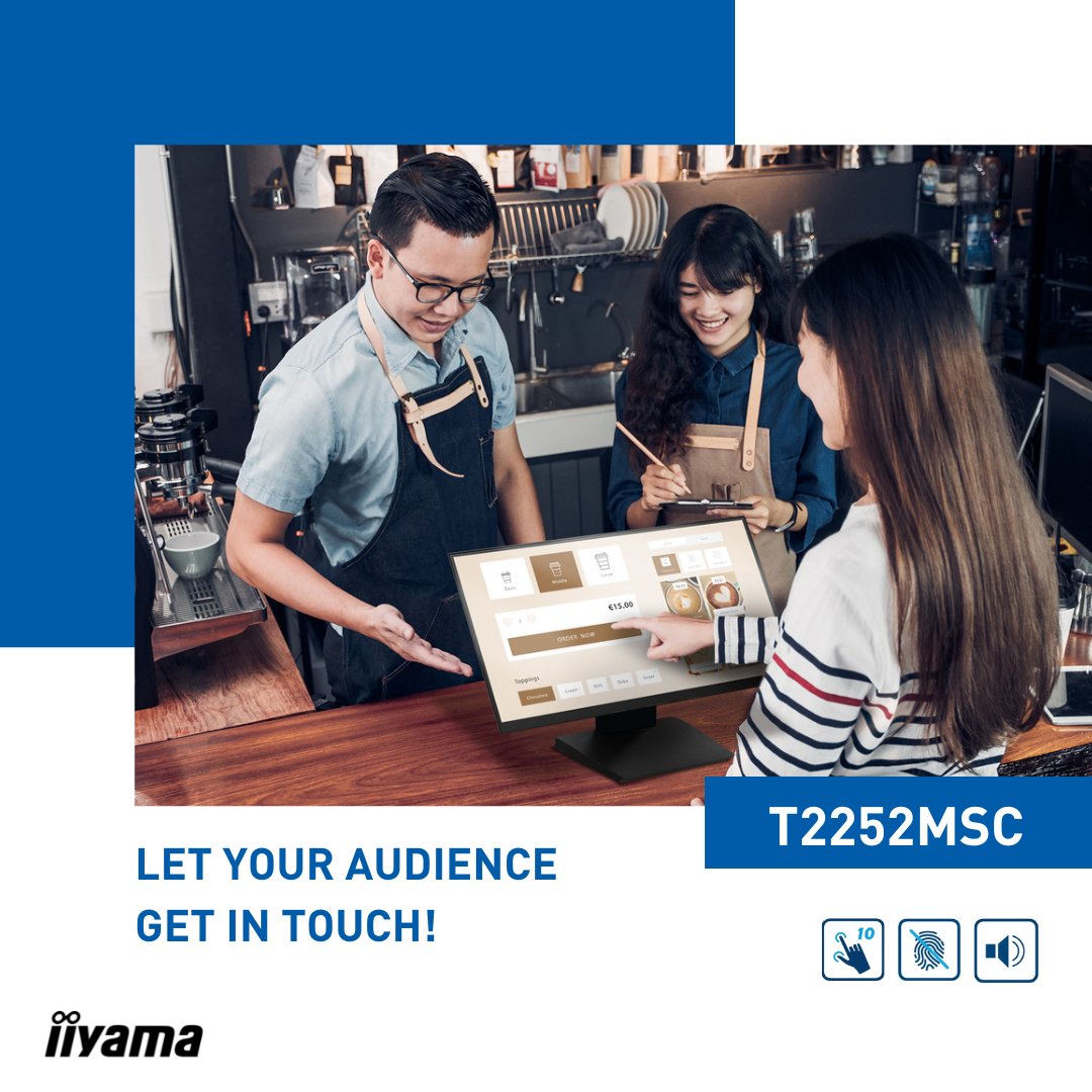 Let your customers get in touch with the T2252MSC by #iiyama featuring:
PCAP 10-point Touch technology
Ultra-slim design
IPS technology and
VESA Mount
Making it ideal for all your #interactivesignage needs!

Find out more: lnkd.in/egJ_Xbv3

#touchscreen #findyourmonitor