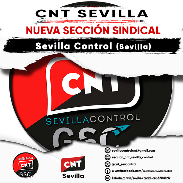 ✊ La sección sindical de #CNT en Sevilla Control ya es una realidad
Tras mucho tiempo de intentos, por fin ya somos un gran grupo de compañeros y compañeras afiliados y comprometidos con unos valores y una causa.
Desde aquí estaremos dando voz a nuestras ideas e iniciativas.⚫🔴