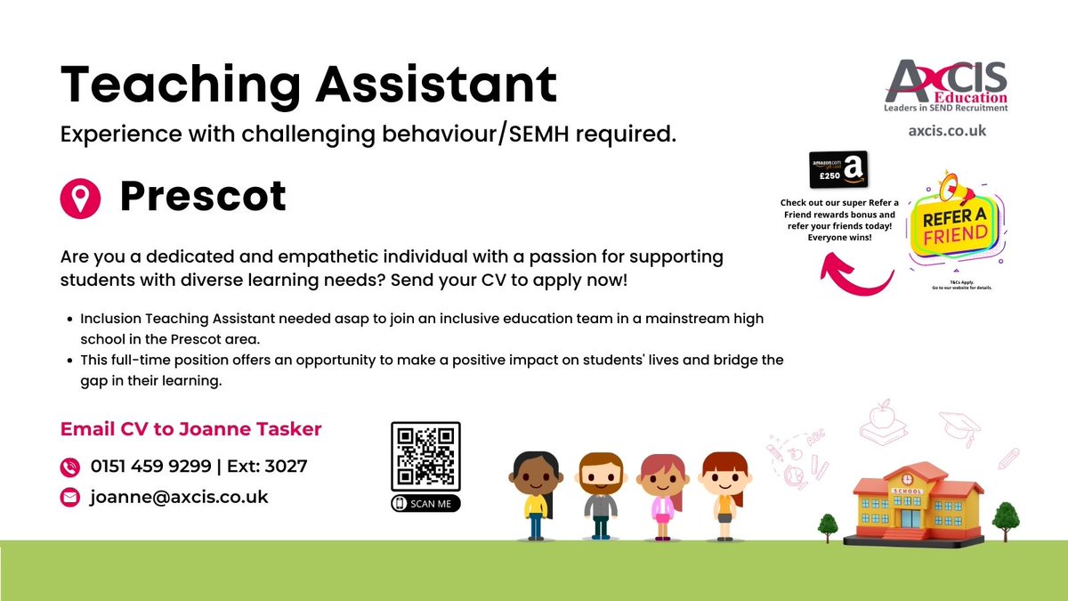 #inclusion #teachingassistant needed to join an inclusive team at a mainstream #highschool in #Prescot on a #fulltime basis | Exp working with pupils with #SEMH & #challengingbehaviour | E: joanne@axcis.co.uk / T: 01514599299 | Ext: 3027