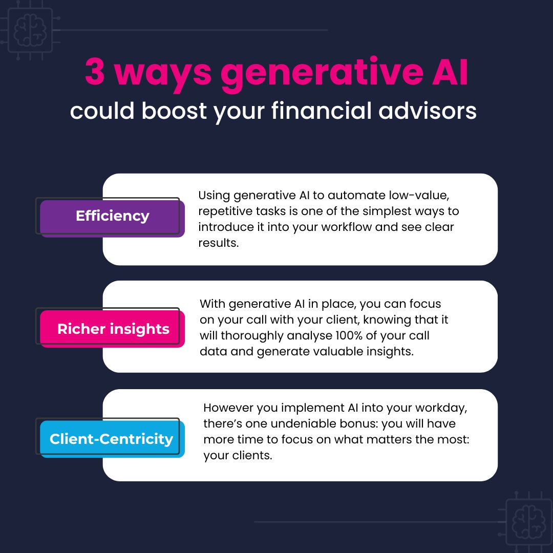 Generative AI can boost financial advisers' productivity. The AI assistant, Aveni Assist, for instance, has been trained on vast amounts of data to provide valuable insights and automate time-consuming tasks. Sign up for a free trial right today! 👇 hubs.la/Q022nz0K0
