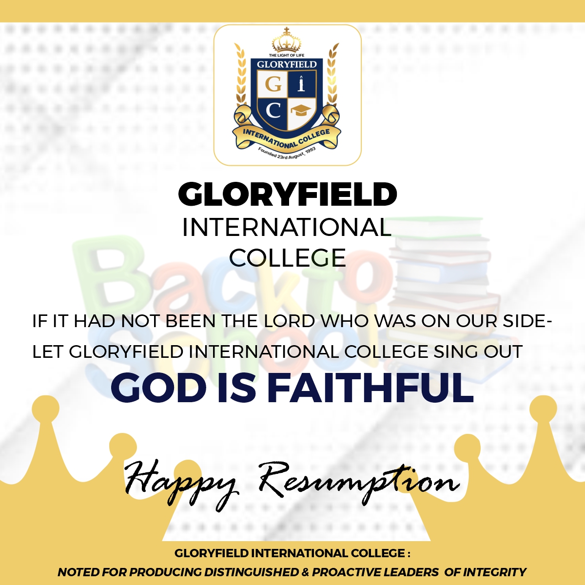 Wishing our staff members, learners and affiliates a happy resumption. Session 2023/2024 promises to be fruitful on every side.#AcademicTwitter #studentteacher #Students #education #College #resumption