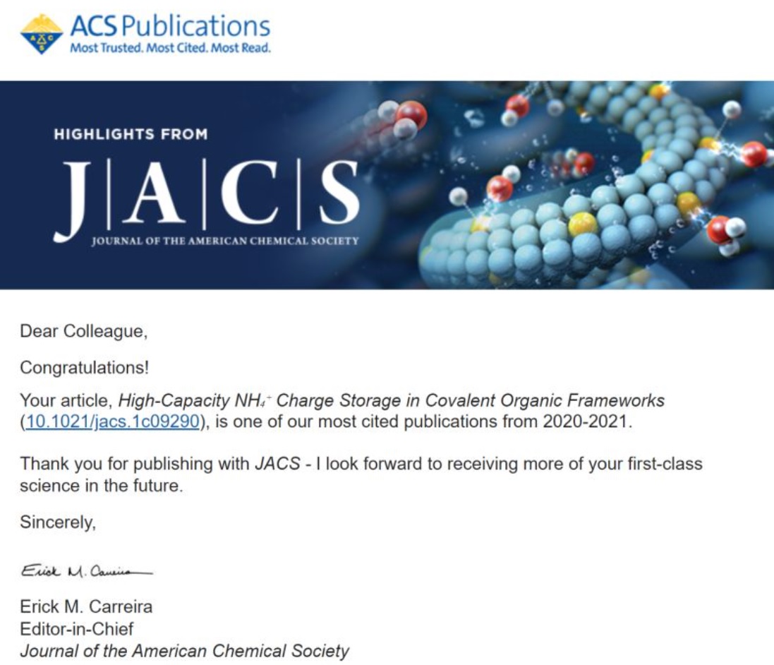 Husam Alshareef (@hnalshareef) on Twitter photo Our collaborative on using COFs for Ammonium-ion Battery electrodes with the group of Prof M. Eddaoudi is one of the most cited publications in JACS in years 2020-2021. Well done, Vinayak & Zhengnan <a href="/KAUST_PSE/">KAUST PSE</a> <a href="/KaustResearch/">KAUST Research</a> <a href="/Eddaoudi_FMD3/">Prof. Eddaoudi_FMD3</a>
lnkd.in/e9BN2HdX Our collaborative on using COFs for Ammonium-ion Battery electrodes with the group of Prof M. Eddaoudi is one of the most cited publications in JACS in years 2020-2021. Well done, Vinayak & Zhengnan <a href="/KAUST_PSE/">KAUST PSE</a> <a href="/KaustResearch/">KAUST Research</a> <a href="/Eddaoudi_FMD3/">Prof. Eddaoudi_FMD3</a>
lnkd.in/e9BN2HdX