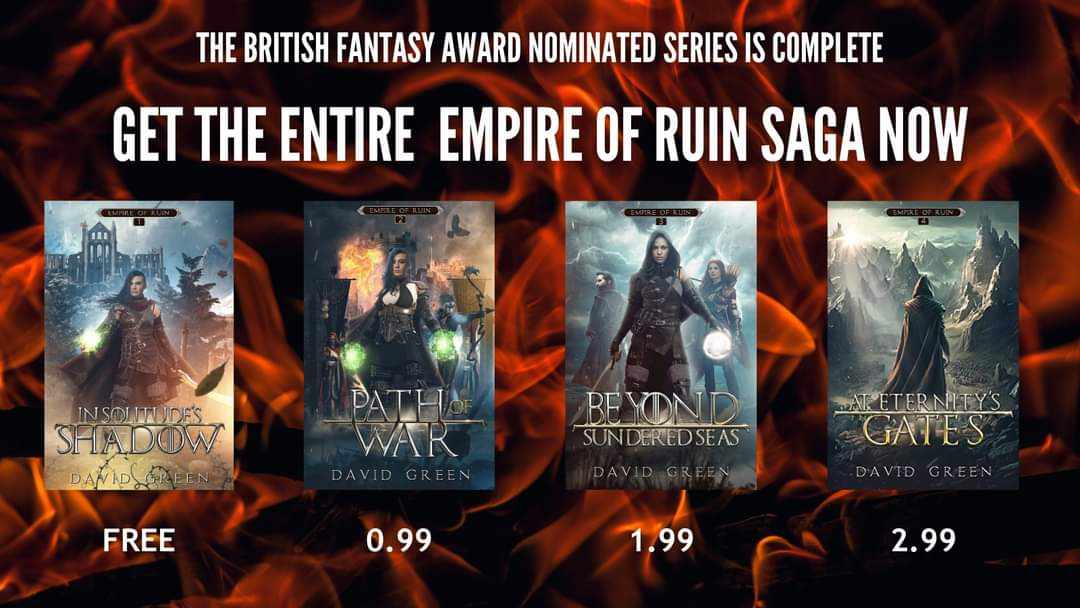 At Eternity's Gates, the FINAL book in my BFS nominated epic fantasy series, is out today! So... The whole series is on sale. 4 books, 700k words for the price of a Dublin pint or large coffee. And, it's done 😌