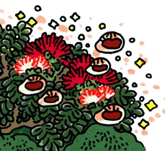きょうの妖怪 #和漢百魅缶 通算7553体目【赤い合歓の花】花が全体に真っ赤に咲く年は赤痢が流行るよ! 