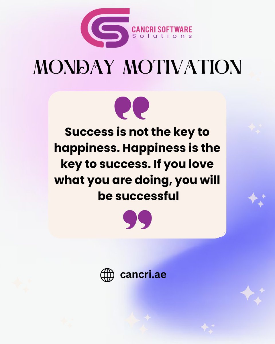 Cancri_software's tweet image. "Happiness light
s the path to success, and loving what you do is the spark that ignites it." 🌟💼
#passionforcoding #mondaymotivation #mondayvibes #cancri #cancrisoftwaresoultions #startup #success #motivation #webagency #appdevelopment #personaldevelopment #personalbrand
