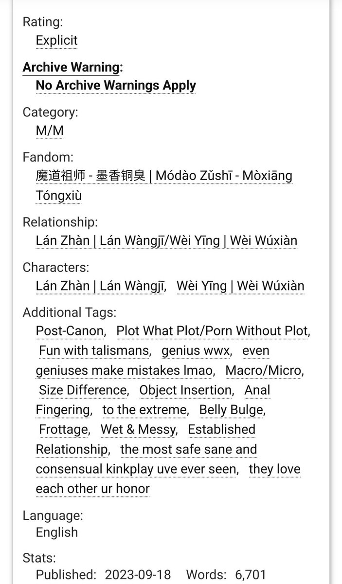 AnxiousTypist's tweet photo. Thorough Investigation 
explicit | wangxian | 6.7k 

🤏 post-canon
🤏 established relationship pwp
🤏 micro/macro
🤏 absolutely enthusiastic consent 

(link below) https://t.co/m0p7iazYNc