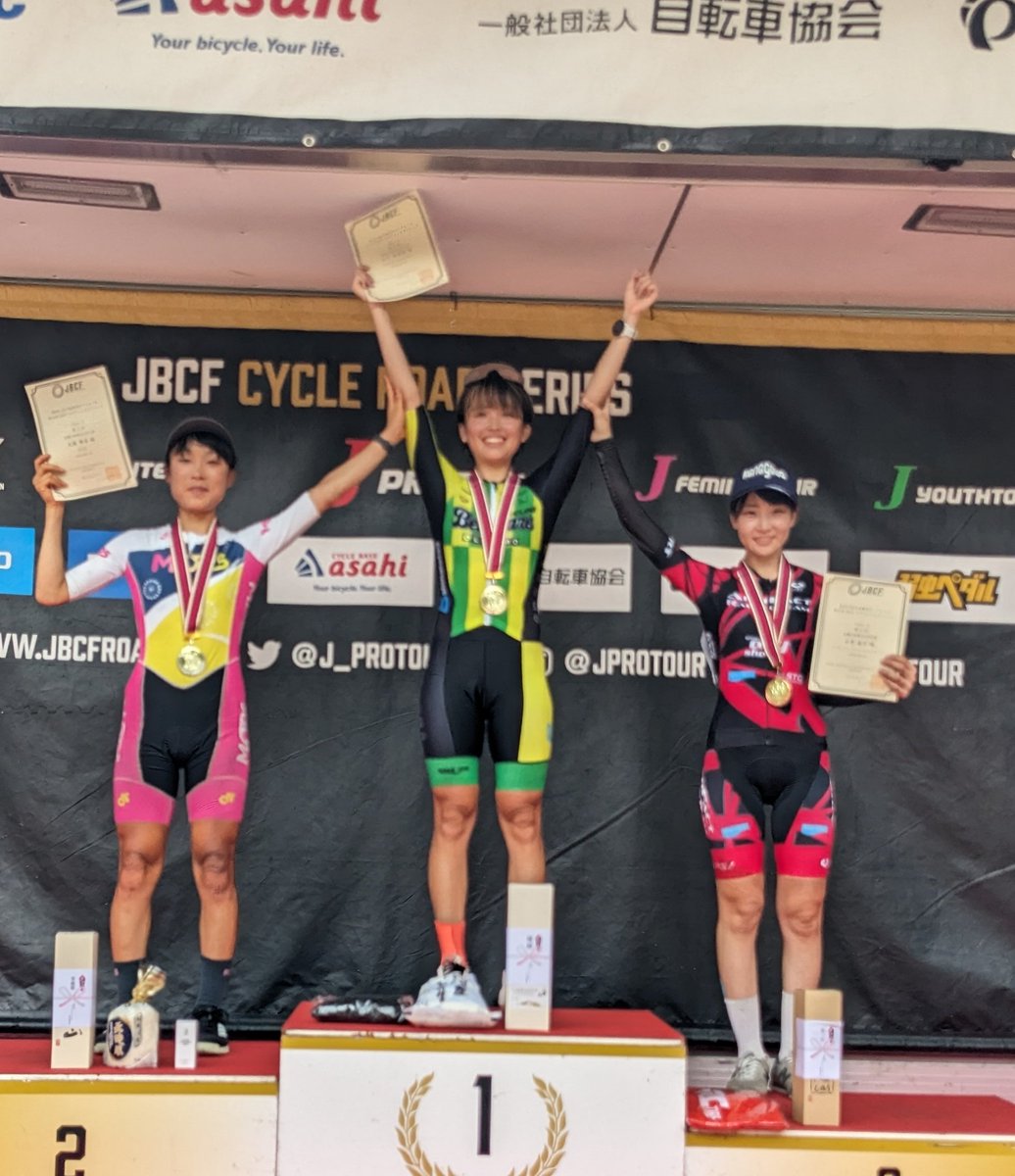 JBCF_official's tweet photo. 【南魚沼ロードレース】
F　女子チャンピオンシップ
DISTANCE 60km（12km×5Laps）
TIME 1:45:44
Ave    34.04km/h

Award &amp; Full Result
🥇木下 友梨菜（Bellmare Racing Team）
🥈大堀 博美（MOPS）+07s
🥉石井 嘉子（アーティファクトレーシングチーム）+12s

👚リーダー大堀 博美（MOPS）

#JBCF https://t.co/bgOANIVYFx