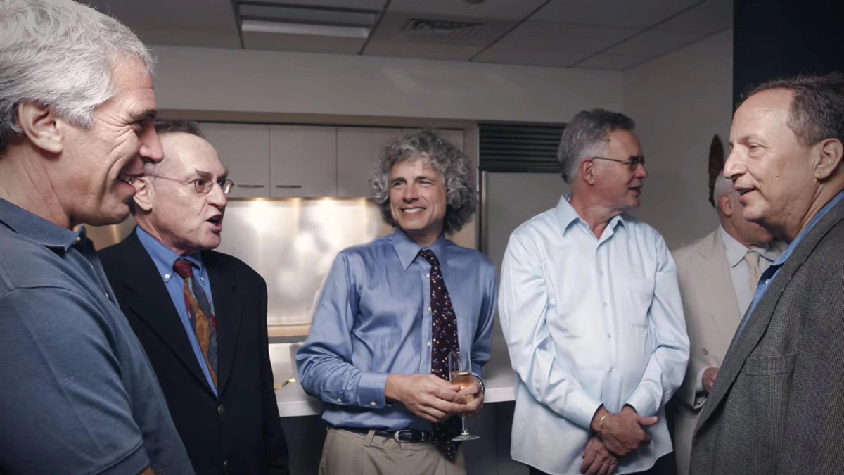 truestreetmedia's tweet photo. Meet Steven Pinker.

A picture came out with him and Jeffery Epstein.

He denied knowing Jeffery Epstein, saying it was just a chance encounter.

Then more photos came out.

He went silent, and started blocking anyone who mentioned it. https://t.co/zqcF76Tnu1