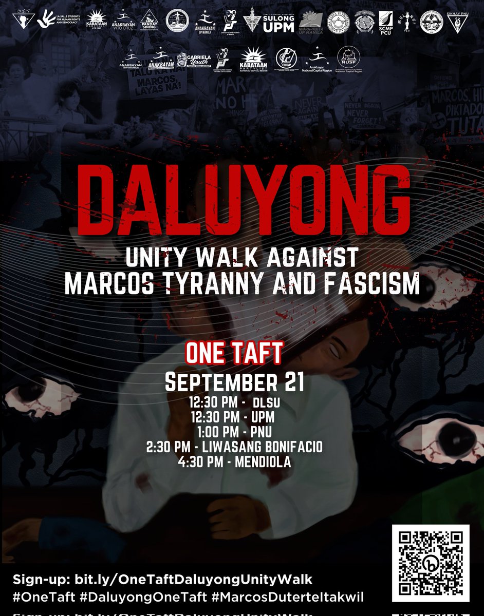LFSNCR's tweet photo. Sumabay sa daluyong ng nagkakaisang kabataan laban sa Rehimeng Marcos-Duterte! 

In the heart of Manila’s urban jungle, the Taft youth and students join together on September 21, riding the wave of militant student power, all the way from DLSU to Liwasang Bonifacio https://t.co/aFoDWNq36u
