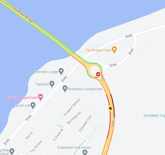 trafficscotland's tweet photo. ❗️UPDATE ⌚️06:05
#A92 - Newport on Tay
The #Aa92 remains ⛔️ CLOSED ⛔️ in both directions following an earlier collision.
Diversion here: https://t.co/eGzTrdVxKh https://t.co/8P8GXAhYQ7