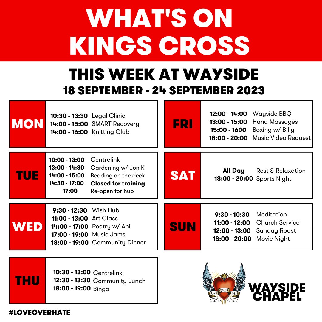 What's on at Wayside Chapel this week!