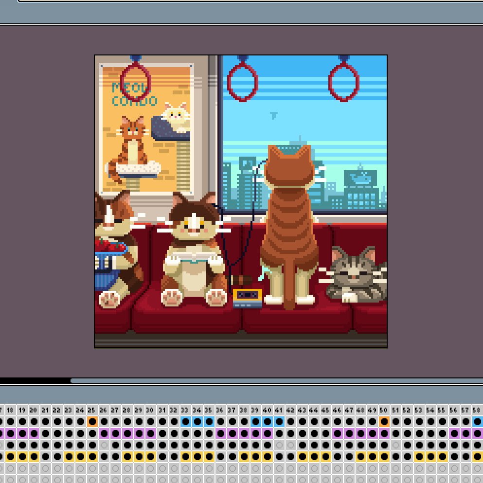 manytle's tweet photo. Finished draft animation of new Meowlody on @mallow__art for waiting mix with the music.
Frame size 150x150 pixels / 250 frames
#pixelart #manytlepixel https://t.co/DB6t8MUmdG