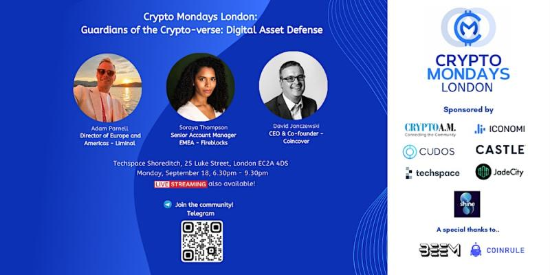 Liminal Custody🚀 (@liminalcustody) on Twitter photo Happening Today 🇬🇧⤵️
<a href="/parnell86/">adam parnell</a>, Business Development Director for Europe and the Americas joining the panel to discuss "Guardians of the Crypto-verse: Digital Asset Defense."
with <a href="/SorayaTh/">Soraya Thompson</a> from <a href="/FireblocksHQ/">Fireblocks</a> & #David from <a href="/Coincoverglobal/">CoinCover</a>
For <a href="/CryptoMondaysUK/">Crypto Mondays London</a> Happening Today 🇬🇧⤵️
<a href="/parnell86/">adam parnell</a>, Business Development Director for Europe and the Americas joining the panel to discuss "Guardians of the Crypto-verse: Digital Asset Defense."
with <a href="/SorayaTh/">Soraya Thompson</a> from <a href="/FireblocksHQ/">Fireblocks</a> & #David from <a href="/Coincoverglobal/">CoinCover</a>
For <a href="/CryptoMondaysUK/">Crypto Mondays London</a>