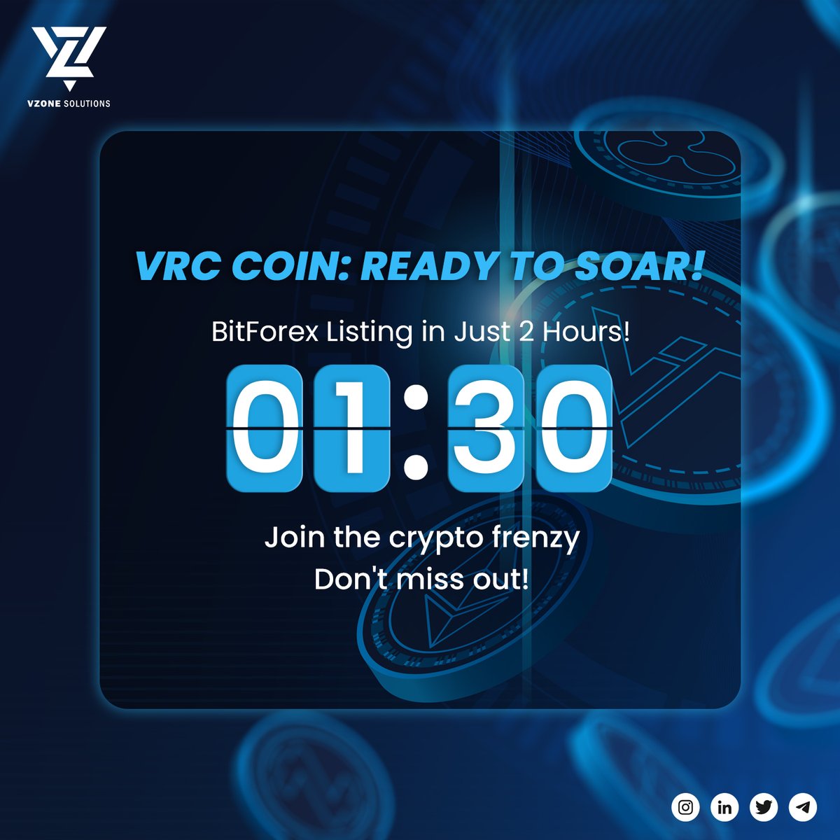 Blocklabtech's tweet photo. ๐โฐ The countdown begins! Just 1 hour and 30 minutes left until the much-anticipated VRC Coin launches on Bitforex! ๐ Get ready to ride the crypto wave and secure your spot in the future of finance.
.
.
.
.
.#coin #trade #crypto #VirtualZone #CryptoLaunch #cryptotrading #CryptoRevolution #vzonesolutions #vz #vzone #bitforexlaunch #VRCcoin #BitforexLaunch #CryptoExcitement