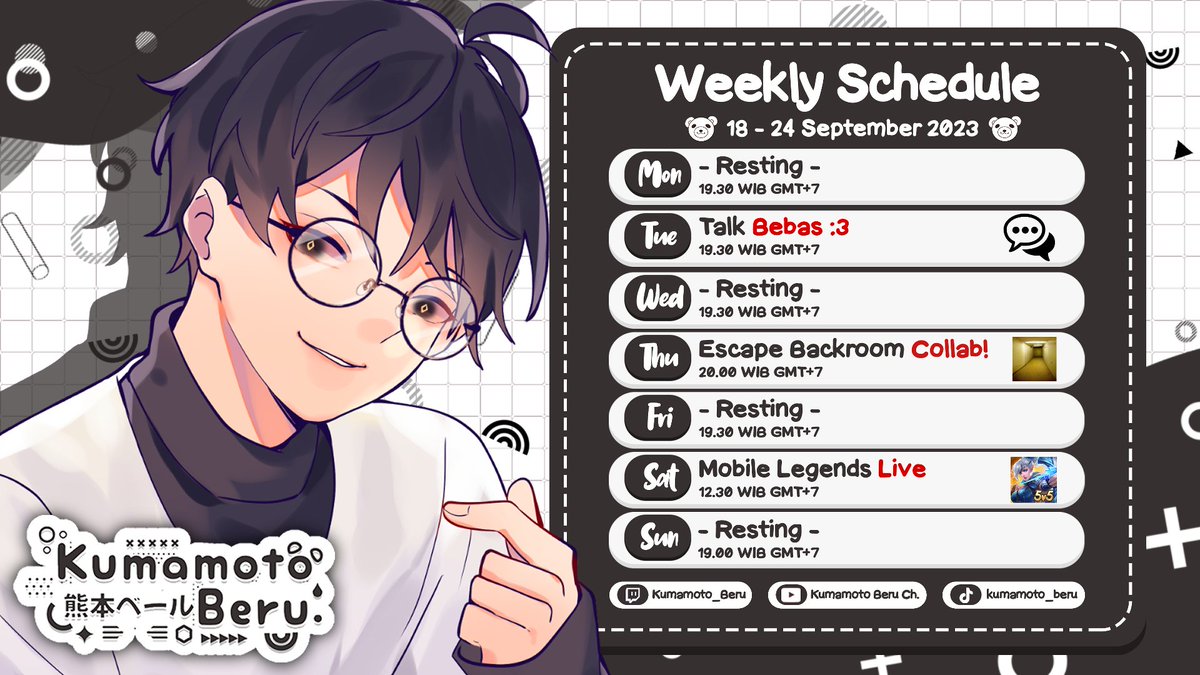 kumamoto_beru's tweet photo. KonKuma! Here is my Schedule~
【Stream】
YouTube ➣ https://t.co/ByWR5yeGlk
Twitch ➣ https://t.co/LTjb16UVOq
【Tags】
General : #Beruaya
FanArt : #Berart
NSFW : #Yaberu
Meme : #Berulah
【Support Beru】
Pantsu ➣ https://t.co/GvTULenHGP
【Schedule】
18 - 24 September 2023 https://t.co/R7hexAIPu2
