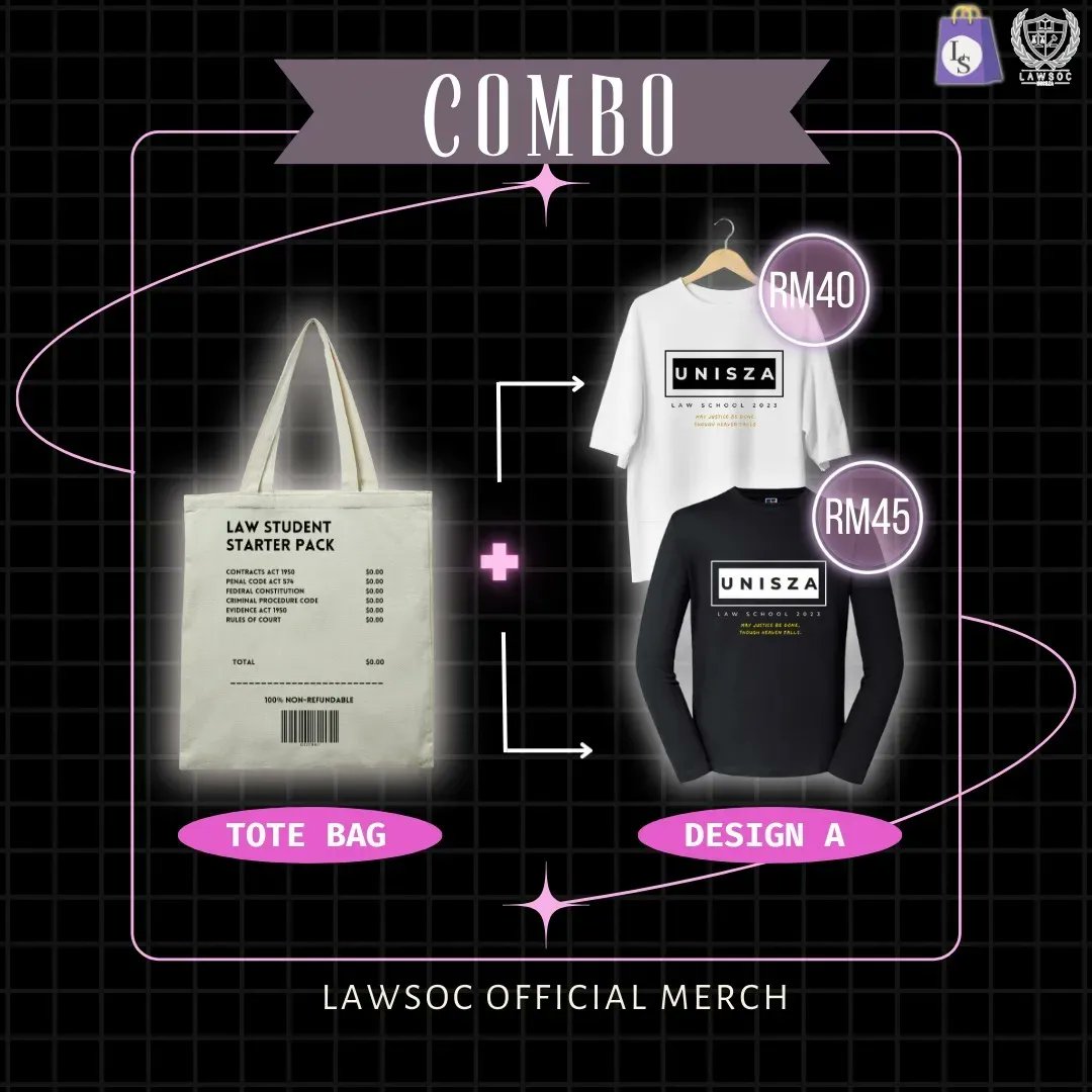 UniSZAlawsoc's tweet photo. [LEX STORE MERCHANDISE COMBO]

Hello Law-ve 🤍

Complete your look with a new style , add Lawsoc tote bags and T-shirts for more swag 🤟😎🤟

‼️Grab yours with COMBO prices ‼️ https://t.co/1ifCRQxOWd