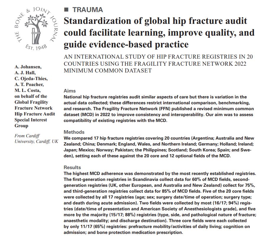 BoneJointJ's tweet photo. Twenty countries now have national hip fracture registries, &amp; new countries increasingly use the Fragility Fracture Network minimum common dataset as a framework.

#Ortho #Data #BJJ @andrewhallortho @ojedathies @ArwelPoacher @ndorms @Oxford_Trauma 

https://t.co/sS0L7YD3e9 https://t.co/ldCo0tPxo2