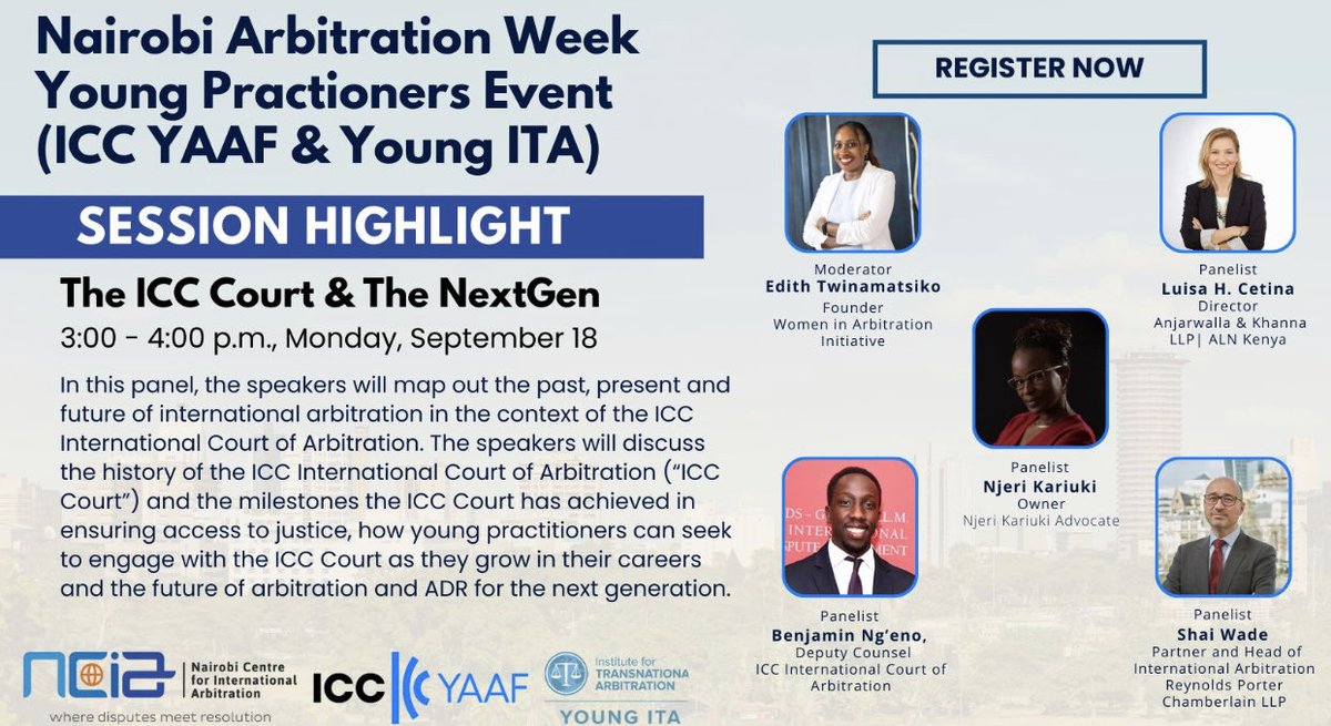 I will be moderating this hybrid session today, organised by ICC YAAF and Young ITA. Click the link to register events.iccwbo.org/event/logistic… ⁦<a href="/WArbitration/">African Women in Arbitration</a>⁩ #womeninarbitration